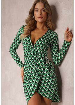 Zielona Kopertowa Sukienka Mini w Mozaikowy Wzór Jalilah ze sklepu Renee odzież w kategorii Sukienki - zdjęcie 157096463
