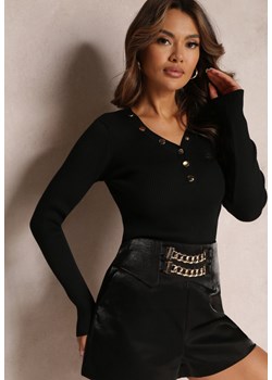 Czarny Sweter Zapinany z Prążkowanej Dzianiny Evia ze sklepu Renee odzież w kategorii Swetry damskie - zdjęcie 157096690