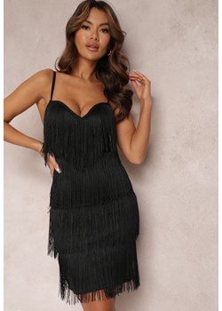 Czarna Dopasowana Sukienka z Frędzlami i Regulowanymi Ramiączkami Losani ze sklepu Renee odzież w kategorii Sukienki - zdjęcie 157096753