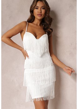 Biała Dopasowana Sukienka z Frędzlami i Regulowanymi Ramiączkami Losani ze sklepu Renee odzież w kategorii Sukienki - zdjęcie 157096760