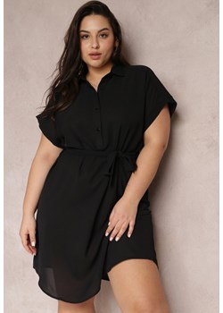 Czarna Sukienka Koszulowa Wiązana w Pasie z Krótkimi Rękawami Wellwood ze sklepu Renee odzież w kategorii Sukienki - zdjęcie 157096890