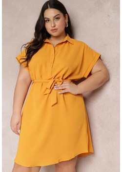 Żółta Sukienka Koszulowa Wiązana w Pasie z Krótkimi Rękawami Wellwood ze sklepu Renee odzież w kategorii Sukienki - zdjęcie 157096910