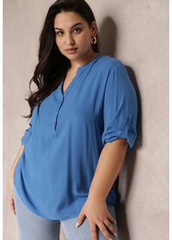 Niebieska Bluzka z Wiskozy z Dekoltem Zapinanym na Guziki Sarika ze sklepu Renee odzież w kategorii Bluzki damskie - zdjęcie 157097050