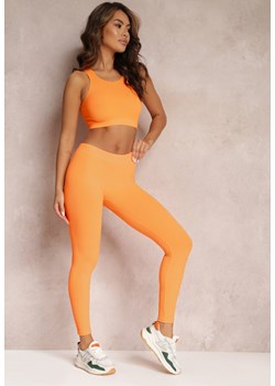 Pomarańczowy 2-częściowy Prążkowany Komplet Fitnessowy z Topem i Legginsami Risio ze sklepu Renee odzież w kategorii Komplety i garnitury damskie - zdjęcie 157097070