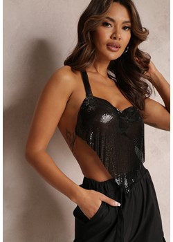 Czarny Metaliczny Top z Odkrytymi Plecami Vanendra ze sklepu Renee odzież w kategorii Bluzki damskie - zdjęcie 157097150