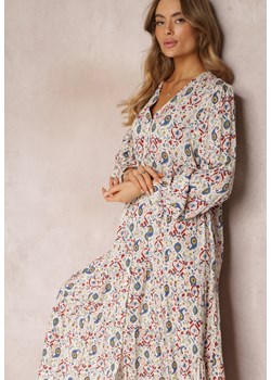 Jasnobeżowa Rozkloszowana Sukienka Koszulowa w Kwiaty Leathy ze sklepu Renee odzież w kategorii Sukienki - zdjęcie 157097294