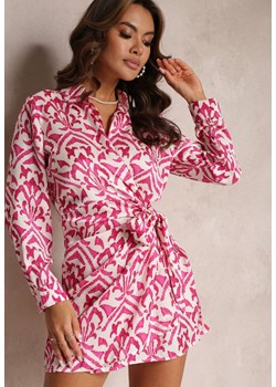 Fuksjowa Sukienka Kopertowa z Wiązaniem i Wzorzystym Printem Mildsmith ze sklepu Renee odzież w kategorii Sukienki - zdjęcie 157097401