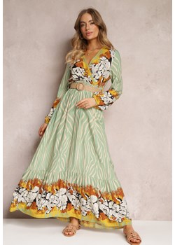 Jasnozielona Kopertowa Sukienka Rozkloszowana z Plecionym Paskiem Alymara ze sklepu Renee odzież w kategorii Sukienki - zdjęcie 157097441