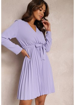 Fioletowa Sukienka Plisowana z Materiałowym Paskiem Jaresa ze sklepu Renee odzież w kategorii Sukienki - zdjęcie 157097673