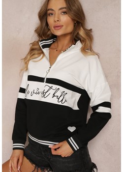 Biała Dwukolorowa Bluza z Krótkim Suwakiem i Golfem Biadis ze sklepu Renee odzież w kategorii Bluzy damskie - zdjęcie 157097953