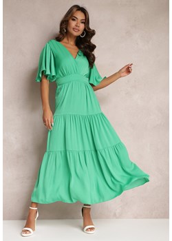 Zielona Sukienka Rozkloszowana z Falbankami i Odkrytymi Plecami Gallasia ze sklepu Renee odzież w kategorii Sukienki - zdjęcie 157097993