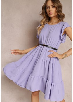 Fioletowa Sukienka z Paskiem Theophena ze sklepu Renee odzież w kategorii Sukienki - zdjęcie 157098063