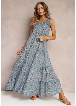 Niebieska Kwiecista Sukienka z Wiskozy bez Rękawów z Falbankami Lanand ze sklepu Renee odzież w kategorii Sukienki - zdjęcie 157098123