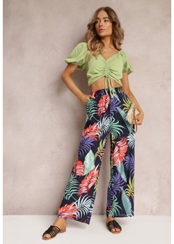 Granatowe Spodnie z Szerokimi Nogawkami i Marszczoną Gumką w Talii Ferninea ze sklepu Renee odzież w kategorii Spodnie damskie - zdjęcie 157098273