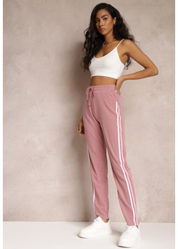 Różowe Spodnie Dresowe z Prostymi Nogawkami i Ozdobnymi Lampasami Melathera ze sklepu Renee odzież w kategorii Spodnie damskie - zdjęcie 157098401