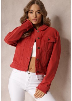 Czerwona Kurtka z Jeansu z Guzikami i Kołnierzem Lysima ze sklepu Renee odzież w kategorii Kurtki damskie - zdjęcie 157098571