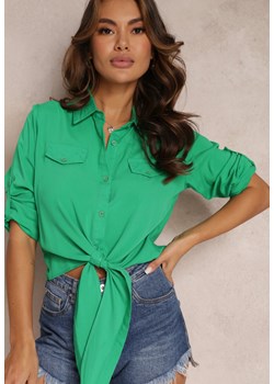 Zielona Koszula z Wiązaniem na Dole i Podwijanymi Rękawami z Wiskozy Animenis ze sklepu Renee odzież w kategorii Koszule damskie - zdjęcie 157098771