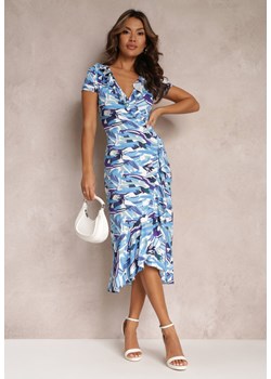 Niebieska Kopertowa Sukienka z Falbanką i Fantazyjnym Wzorem Underhill ze sklepu Renee odzież w kategorii Sukienki - zdjęcie 157098871