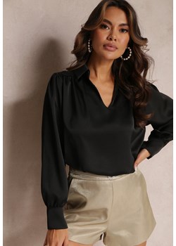Czarna Bluzka z Kołnierzykiem i Ozdobnym Marszczeniem Ariba ze sklepu Renee odzież w kategorii Bluzki damskie - zdjęcie 157099011