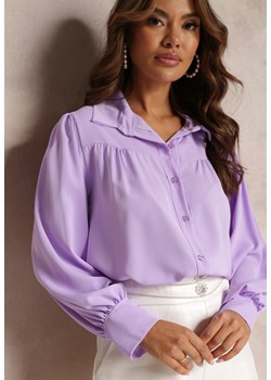 Fioletowa Koszula Ozdobiona Marszczeniem i Bufiastymi Rękawami Tinao ze sklepu Renee odzież w kategorii Koszule damskie - zdjęcie 157099051