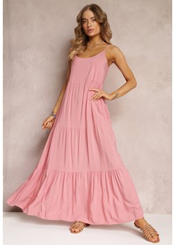 Różowa Sukienka Maxi z Wiskozy na Ramiączkach Avaja ze sklepu Renee odzież w kategorii Sukienki - zdjęcie 157099951