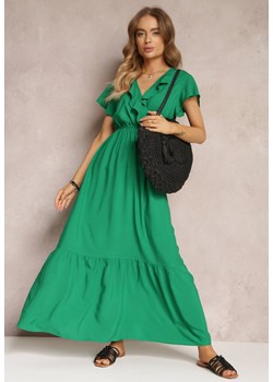 Zielona Sukienka Maxi z Kopertowym Dekoltem i Gumką w Talii Broka ze sklepu Renee odzież w kategorii Sukienki - zdjęcie 157100561