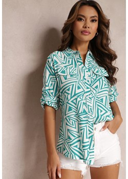 Zielono-Biała Koszula z Wiskozy w Geometryczny Print Jacelyn ze sklepu Renee odzież w kategorii Koszule damskie - zdjęcie 157100913