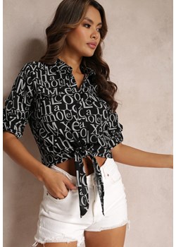 Czarna Koszula Wzorzysta z Wiązaniem Kristell ze sklepu Renee odzież w kategorii Koszule damskie - zdjęcie 157100933