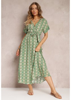 Zielona Rozkloszowana Sukienka z Wiskozy z Gumką w Pasie Branda ze sklepu Renee odzież w kategorii Sukienki - zdjęcie 157101003
