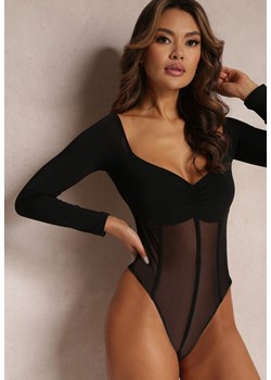 Czarne Body z Siateczką i Długim Rękawem Narreau ze sklepu Renee odzież w kategorii Bluzki damskie - zdjęcie 157101031