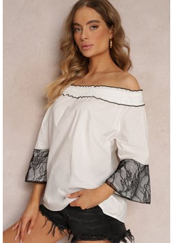Biała Bluzka Hiszpanka z Bawełny z Ozdobnymi Rękawami z Koronką Naina ze sklepu Renee odzież w kategorii Bluzki damskie - zdjęcie 157101352