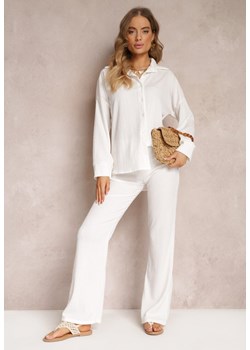 Biały 2-częściowy Komplet z Koszulą i Spodniami Zdobionymi Delikatnym Tłoczeniem Jaila ze sklepu Renee odzież w kategorii Komplety i garnitury damskie - zdjęcie 157101492