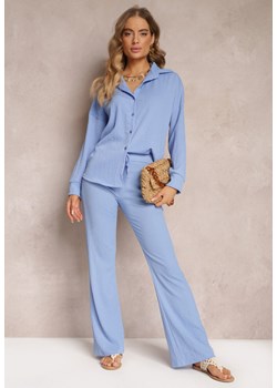 Niebieski 2-częściowy Komplet z Koszulą i Spodniami Zdobionymi Delikatnym Tłoczeniem Jaila ze sklepu Renee odzież w kategorii Komplety i garnitury damskie - zdjęcie 157101502