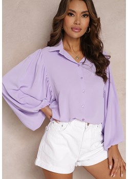 Fioletowa Koszula z Bufiastymi Rękawami Zdobionymi Plisowaniem Marayati ze sklepu Renee odzież w kategorii Koszule damskie - zdjęcie 157101582