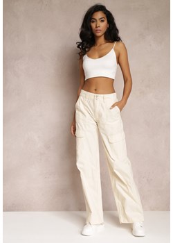 Beżowe Bawełniane Spodnie z Gumeczkami Przy Nogawkach Moye ze sklepu Renee odzież w kategorii Spodnie damskie - zdjęcie 157101662
