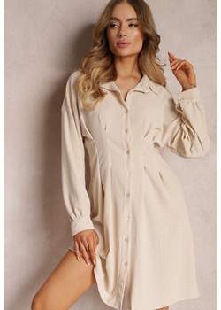Beżowa Koszulowa Sukienka Mini z Taliowanymi Zakładkami Vilette ze sklepu Renee odzież w kategorii Sukienki - zdjęcie 157101712