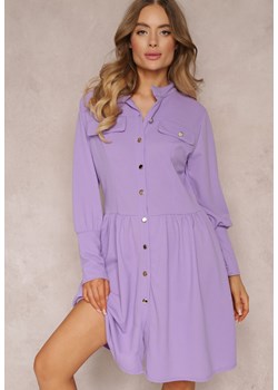 Fioletowa Sukienka Mini z Kołnierzem i Ozdobnymi Klapami Zylana ze sklepu Renee odzież w kategorii Sukienki - zdjęcie 157101782