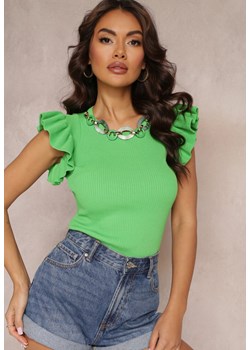 Zielona Bluzka z Prążkowanej Dzianiny i Łańcuchem Izabellah ze sklepu Renee odzież w kategorii Bluzki damskie - zdjęcie 157102192