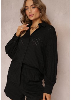 Czarna Wzorzysta Koszula z Bawełny z Guzikami Merdi ze sklepu Renee odzież w kategorii Koszule damskie - zdjęcie 157102541