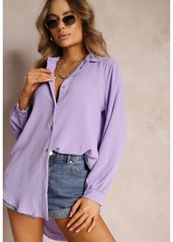 Fioletowa Koszula Przedłużona z Tyłu o Gładkiej Fakturze Darce ze sklepu Renee odzież w kategorii Koszule damskie - zdjęcie 157102812