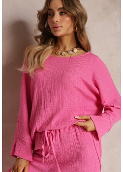 Różowa Bluzka z Rękawami 7/8 i Delikatnym Tłoczeniem Kylinn ze sklepu Renee odzież w kategorii Bluzki damskie - zdjęcie 157102822