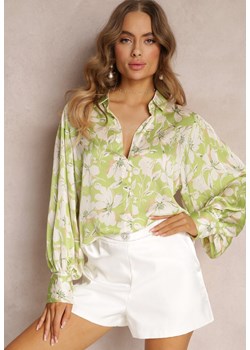 Zielona Koszula w Kwiaty z Szerokimi Mankietami Dadred ze sklepu Renee odzież w kategorii Koszule damskie - zdjęcie 157102872