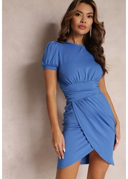 Niebieska Kopertowa Sukienka Mini z Ozdobnym Marszczeniem i Zakładką Tarisa ze sklepu Renee odzież w kategorii Sukienki - zdjęcie 157103271
