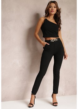 Czarny 2-częściowy Komplet z Asymetrycznym Topem i Spodniami z Paskiem Kilyn ze sklepu Renee odzież w kategorii Komplety i garnitury damskie - zdjęcie 157103361