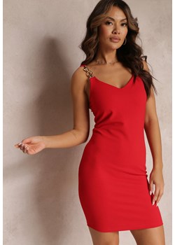 Czerwona Sukienka Mini z Metalową Ozdobą na Ramiączkach Alexandrea ze sklepu Renee odzież w kategorii Sukienki - zdjęcie 157103421