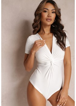 Białe Body z Krótkim Rękawem i Marszczeniem w Talii Celesse ze sklepu Renee odzież w kategorii Bluzki damskie - zdjęcie 157103441