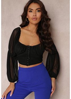 Czarna Siateczkowa Bluzka z Haftkami Chodrele ze sklepu Renee odzież w kategorii Bluzki damskie - zdjęcie 157103524