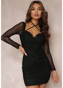 Czarna Gorsetowa Sukienka Dopasowana z Marszczeniem Werini ze sklepu Renee odzież w kategorii Sukienki - zdjęcie 157103554