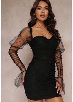 Czarna Dopasowana Sukienka z Siateczki i Marszczeniem Myajane ze sklepu Renee odzież w kategorii Sukienki - zdjęcie 157103614