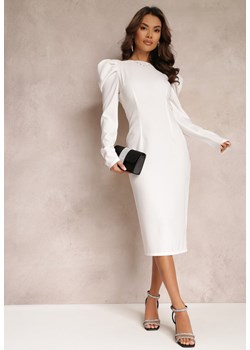 Biała Sukienka Taliowana z Bufiastym Rękawem Adarei ze sklepu Renee odzież w kategorii Sukienki - zdjęcie 157103874